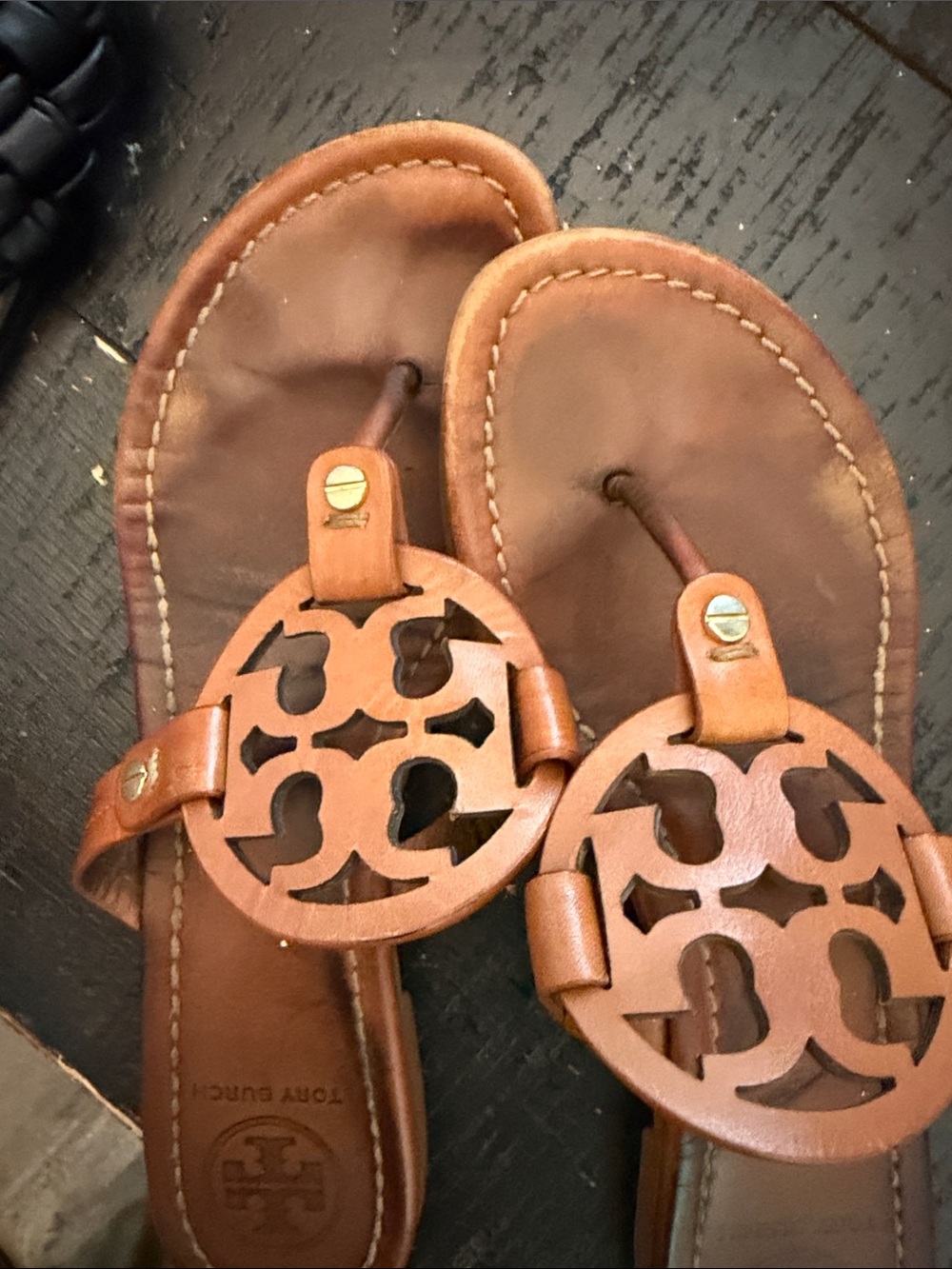 Tory Burch Cognac Leather Miller Thong Sandals - Picture 7 of 7